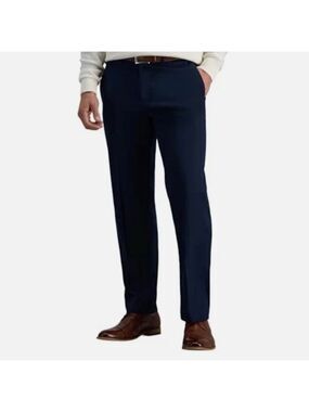 Haggar Men's Premium Straight Fit No Iron Khaki Navy Pants Sz 32Wx34L